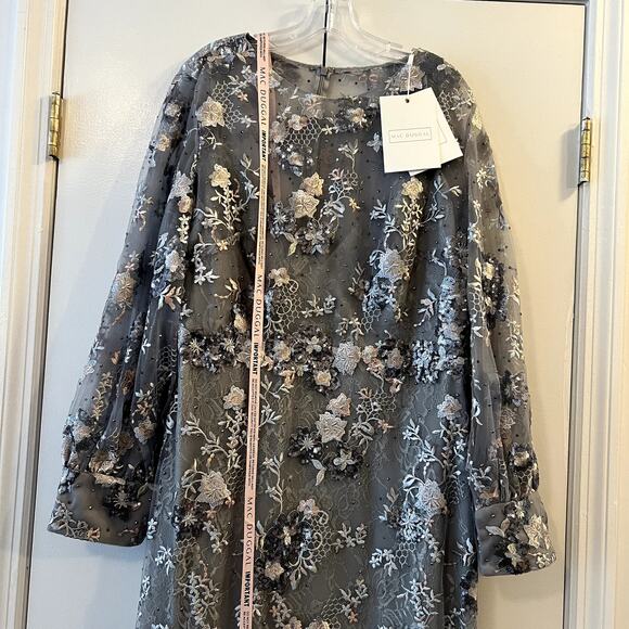 Mac Duggal 67936 Platinum Embellished High Neck Bishop Sleeve Gown Size 18 UB - Picture 7 of 9